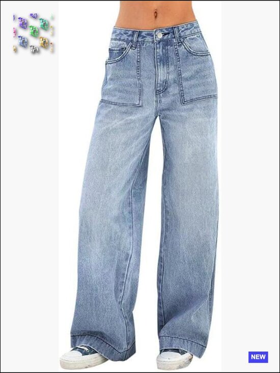 Denim - Baggy Jeans Mid-Low Waist Boyfriend Streetwear Wide Leg Denim Pants Y2K